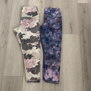 Two Pair of Evolution and Creation Legging Pink & Grey Camo & Blue Tie-Dye